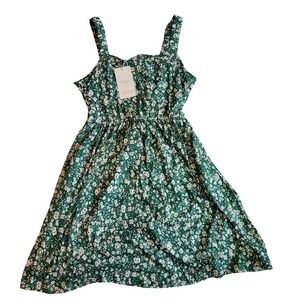 UVN Green Floral Square Neck Smocked Waist Mini Dress Women Size M nwt